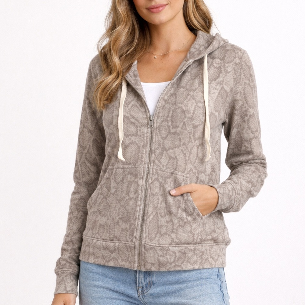 Sundry Snakeskin Print Zip Hoodie Jacket | Women’s Size Small / 4